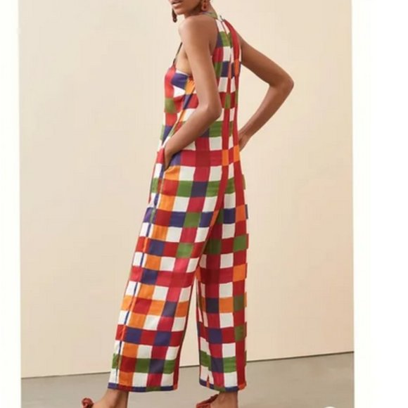 Anthropologie Farm Rio S NWT Gingham Mock Neck Jumpsuit - Picture 5 of 7